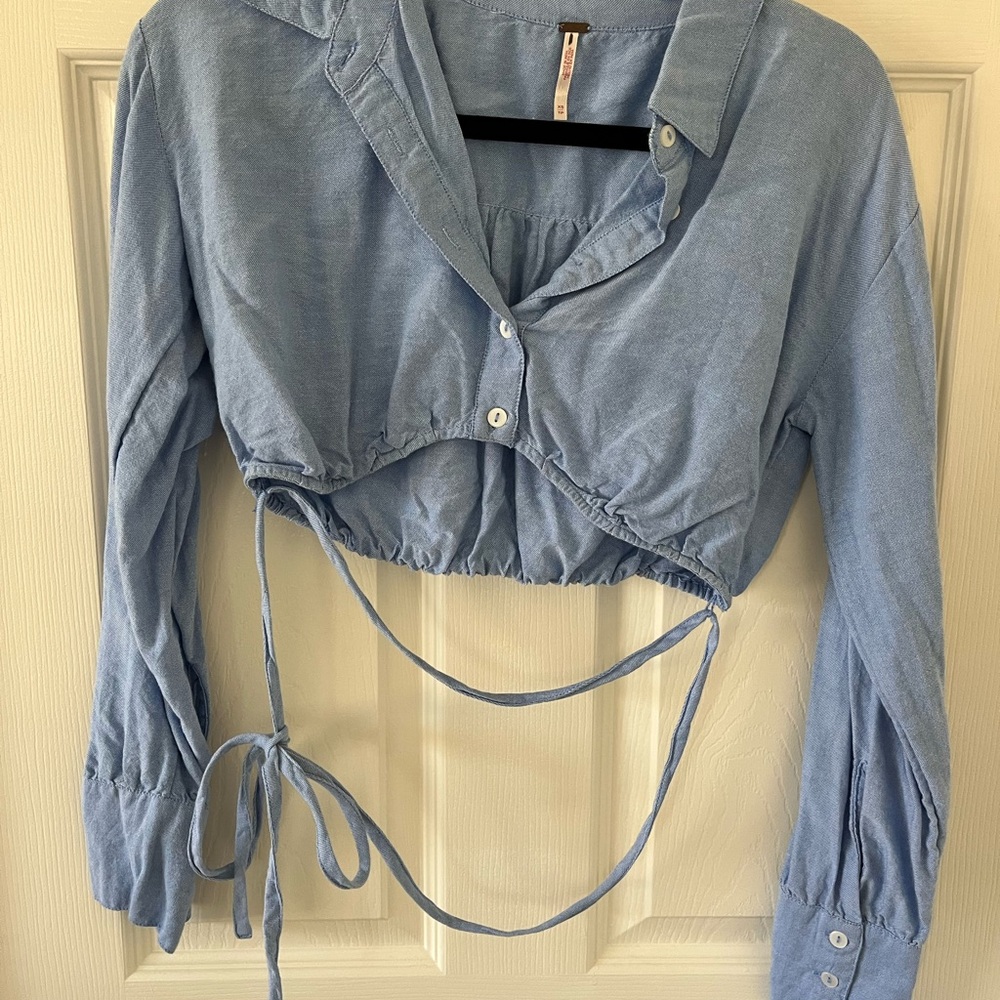 Free People Light Blue Cropped Blouse